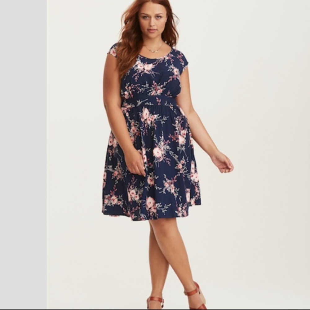 Torrid Blue Floral Print Keyhole Back Dress   